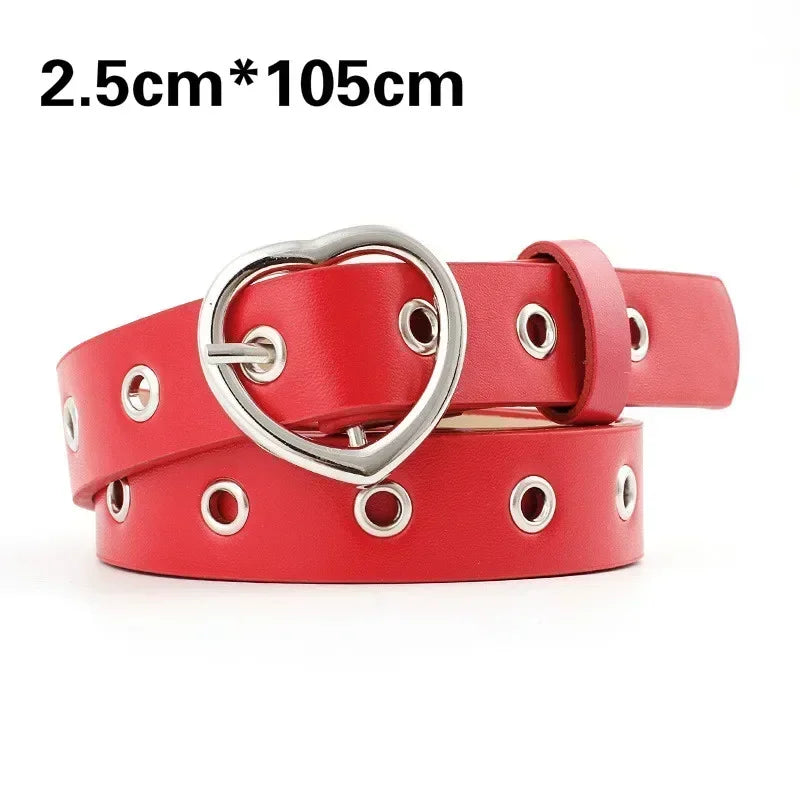 Fashion Women PU Leather Belt Heart Female Cute Black Harajuku Belt Ladies Pants Party Dress Heart Belts For Jeans