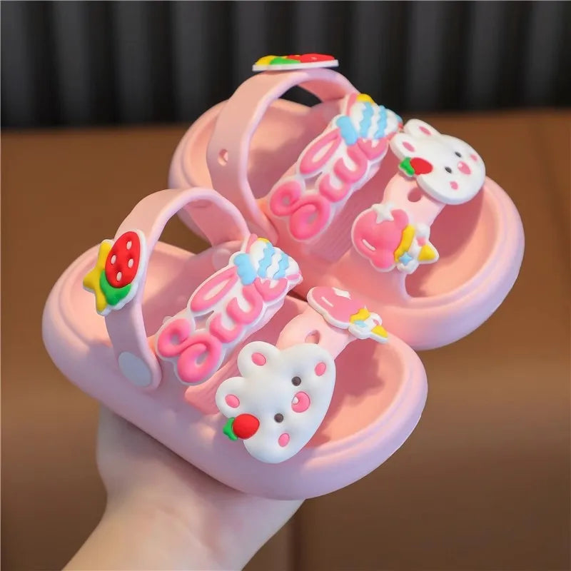 Cute Cartoon Baby Slippers for Girls, 2024 New Summer Anti-Slip Toddler Beach Shoes