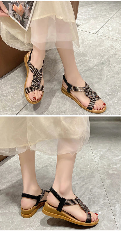 Sandals Women 2025 New Summer Wedge Heel Soft Sole Elevated Casual Roman Sandals Small Womens Shoes Sandalias Mujer Sandal Q322