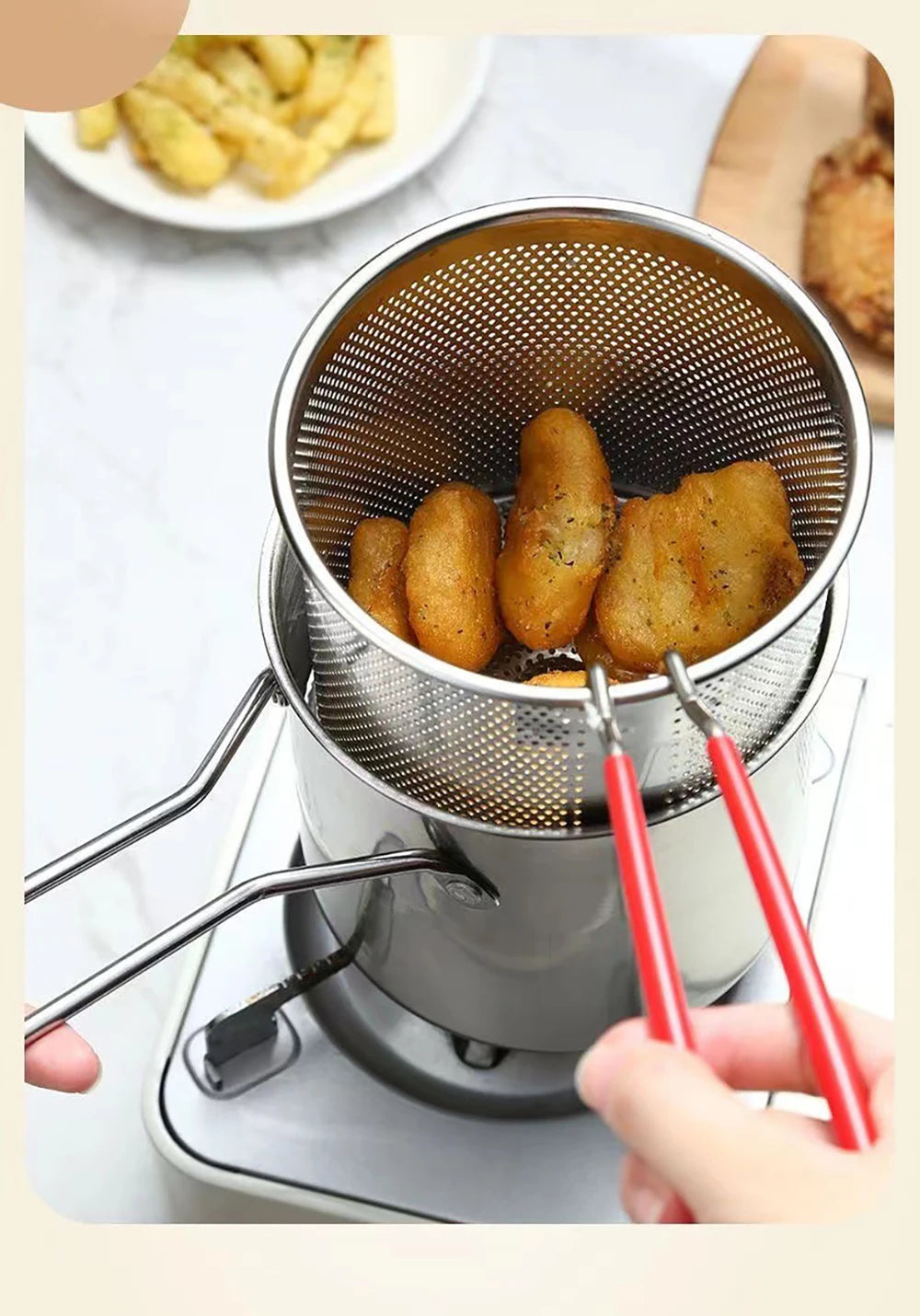 304 Stainless Steel Basket Pot Fryer Fry Deep Frying Fish Strainer French Japanese Chips Mesh Pasta Pan Wire Kitchen Turkey Onio