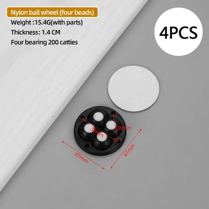 4PCS Non Punching Adhesive Furniture Ball Universal Pulley Household Mobile Base Accessories Trash Can Bottom Small Wheel