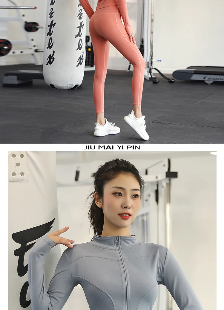 Slim Tracksuit Workout Top Female Training Jackets Zipper Long Sleeve Yoga Running Sports Coat