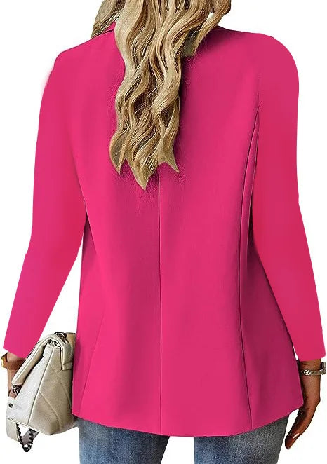 Fashionable Casual Women Blazer 2024 Spring Autumn New Solid Color Turn Down Collar Long Sleeve Suit Coat Elegant Office Lady