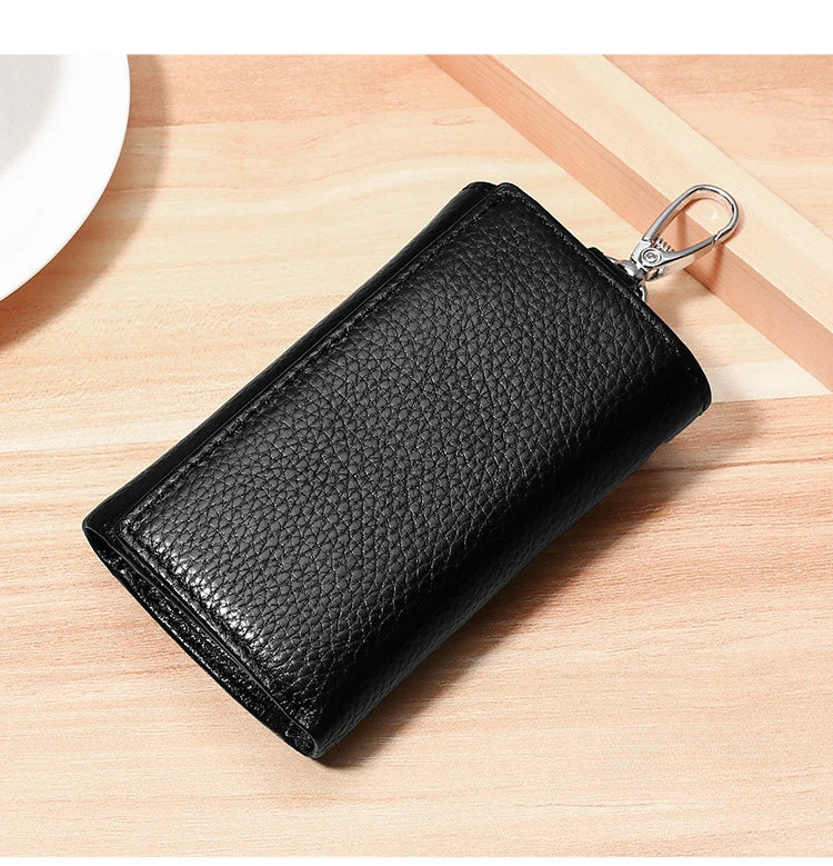 New Key Holder Wallet Genuine Leather Unisex Solid Key Wallet Organizer Bag Car Housekeeper Wallet Card Holder Keychain Leather