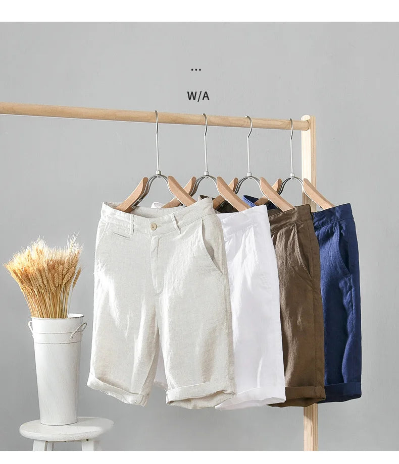 Linen Men Shorts Pants Summer Thin Loose Beach Sport Jogger Knee Length Pants Simple Breathable Skiness Skin-Friendly Capris