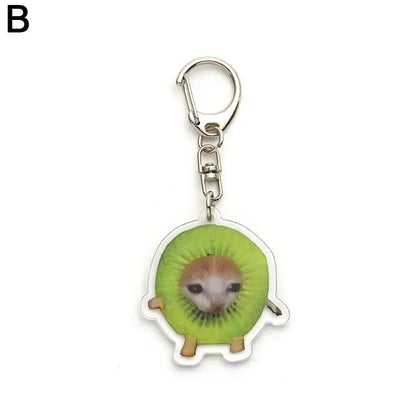 Food Cat Head Expression Keychain Popular Schoolbag Mobile Phone Pendant  Acrylic Fun Gift For Students Keyring Accessories