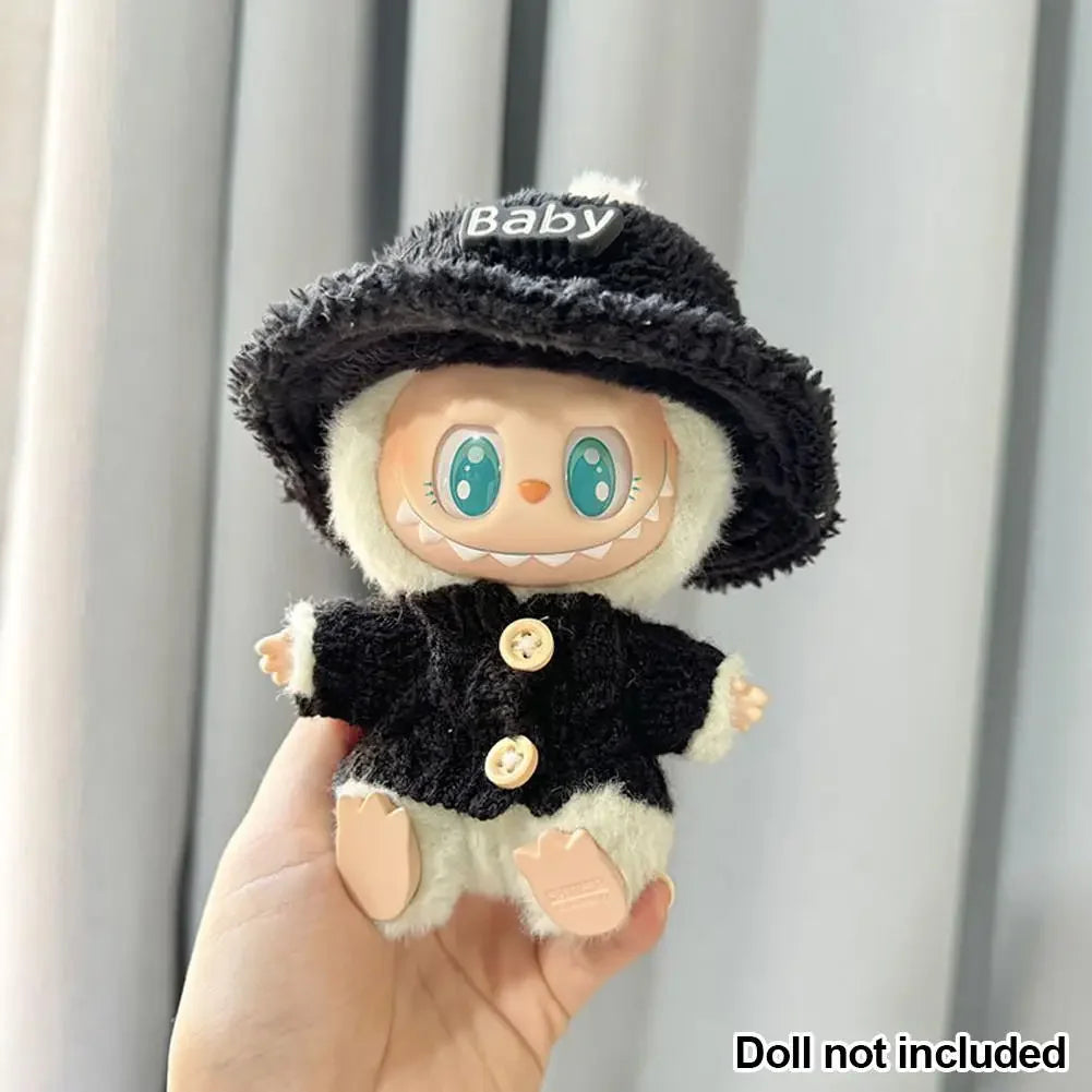 (Cloth Only)For 17CM labubu V1 V2 winter clothes decoration outfit baby clothes sweater hat for labubu clothes