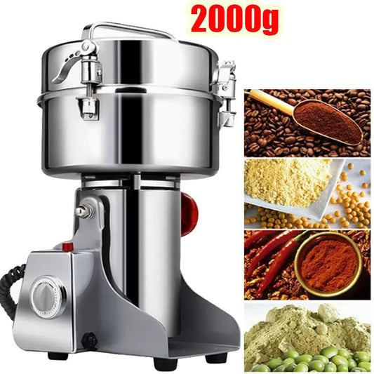 2000G Electric Grain Mill Grinder, Stainless Steel Pulverizer Powder Machine, for Dry Herbs Grains Spices Cereals Coffee Corn