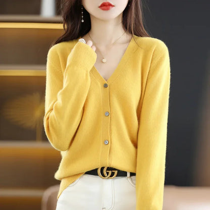 Women's Sweater 2025 Spring Autumn Cardigans V-neck Single Breasted Short Slim Lady Knitwear Tops Solid Korean Fashion Cardigan