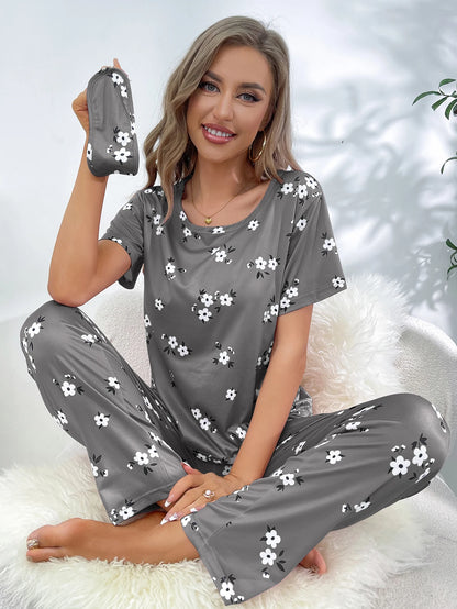 New women's home wear short sleeve trousers pajamas love pattern casual and comfortable