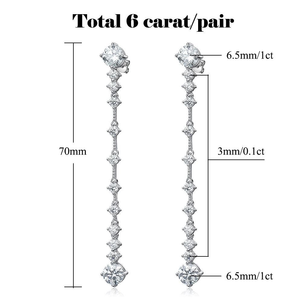 6cttw D Color Full Moissanite Drop Earrings for Women Sterling Silver S925 Long Tassel Diamond Earring Jewelry with Certificate