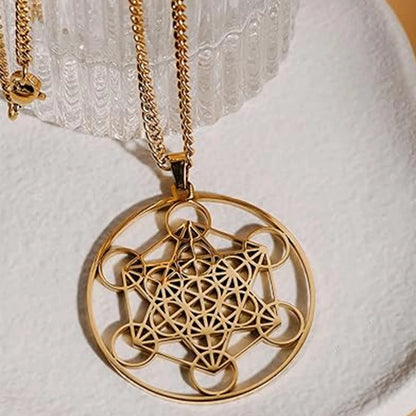 YILUOCD Vintage Metatron Cube Necklace 18k Gold Plated Sacred Geometry Powerful Protection Amulet Solomon Spiritual Jewelry