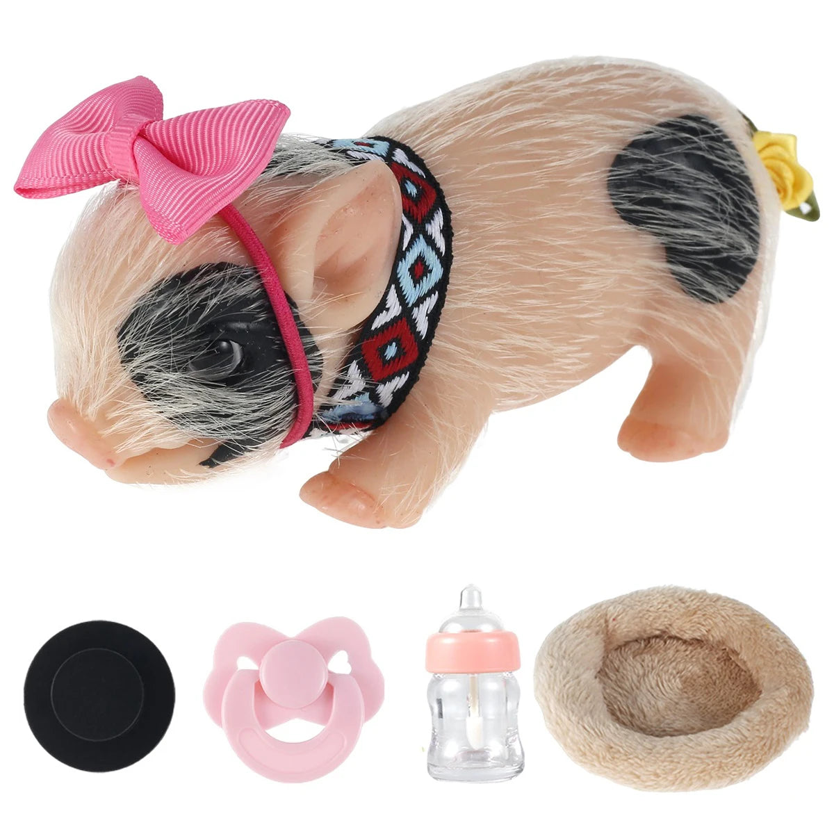 5/6 Inch Silicone Pig Doll Toy Mini Soft Lifelike Silicone Pig Doll Miniature Reborn Silicone Pig With Accessories For Kids Gift