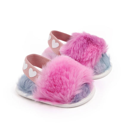 Baby Tie-Dye Fluffy Casual Shoes Toddler Shoes Elastic Plush Garden Sandals Children'S Outdoor Walking Casual Shoes For 0-1Y