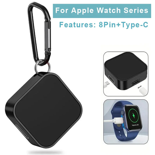 Portable 2 in 1 Magnetic Wireless Charger Key Chain For Apple Watch Series 9 8 7 6 5 4 3 2 SE 8 Pin USB-C Fast Charging Station