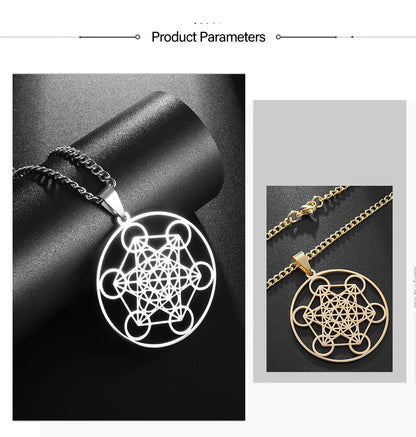 YILUOCD Vintage Metatron Cube Necklace 18k Gold Plated Sacred Geometry Powerful Protection Amulet Solomon Spiritual Jewelry