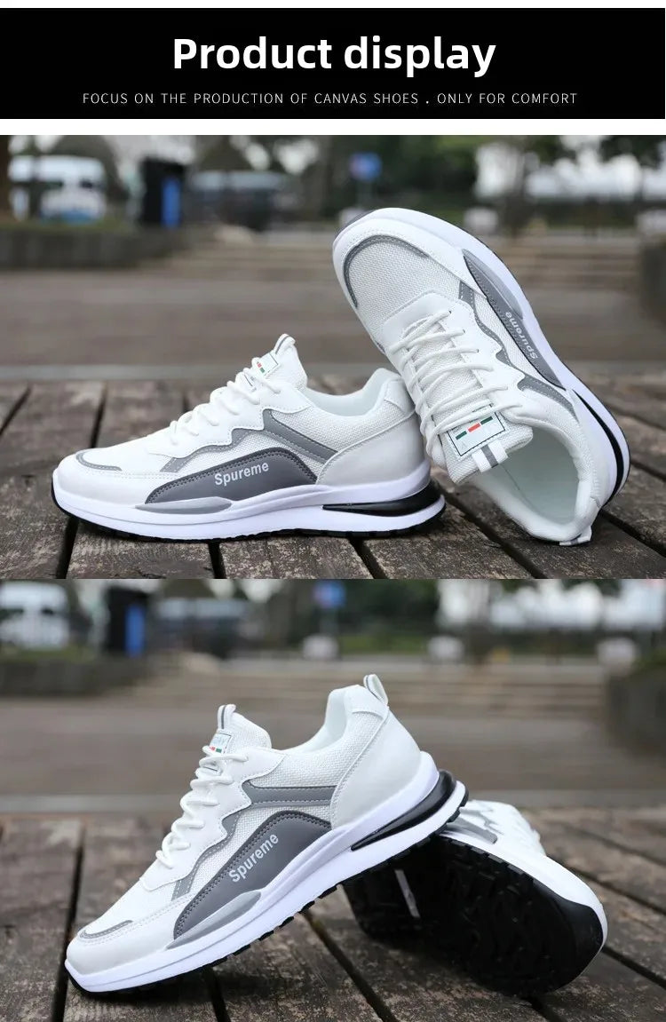 Summer Breathable Men's Shoes 2024 New Casual Sports Web Running Student White Old Man Increased Height Trendy Shoes