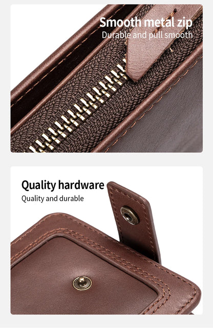 SCHLATUMThe first layer of cowhide RFID anti-theft brush leather wallet retro men's short horizontal money clip