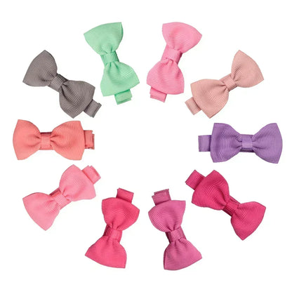 10pcs/lot Solid Color Grosgrain Ribbon Bowknot Kids Hair Clips Handmade Bows Baby Girls Barrettes Hairpins Photo Props Gift Sets