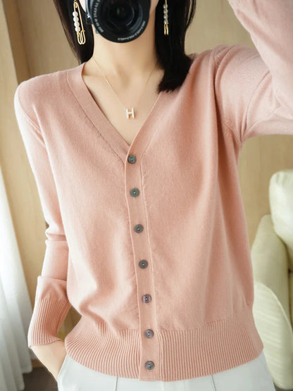 Early Autumn New Andy Cashmere Knit Cardigan V-Neck Solid Color Fashion High-Grade Comfortable Loose Casual Knitwear -GH021