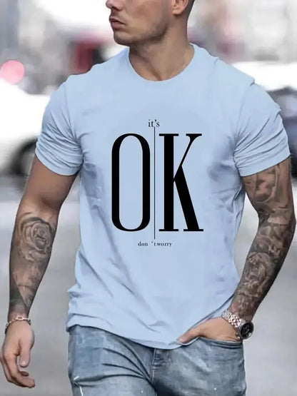 'It's Okay, Don't Worry 'Men's Casual Slightly Stretched Round Neck Pattern Cotton T-shirt Summer Men's Clothing Free Shipping