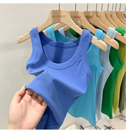 zjaiss Women Solid Round Neck Ribbed Tank Top Camisole Women 2025 Summer Basic Elastic Tank Top O Neck Solid Tank Top