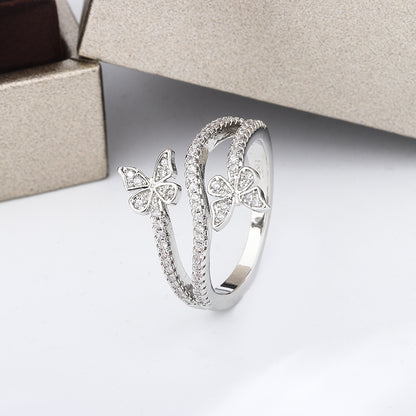 925 Silver Plated High Quality Niche Design Butterfly White Zircon Ring Women's Party Birthday Jewelry Gift