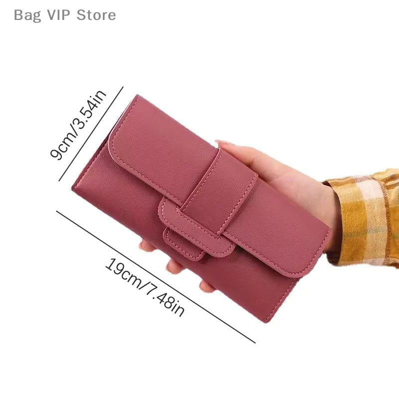 Solid Color PU Leather Women Wallet Luxury Long Hasp Fold-over Pattern Coin Purses Female Thin Clutch Phone Storage Bag Handbag