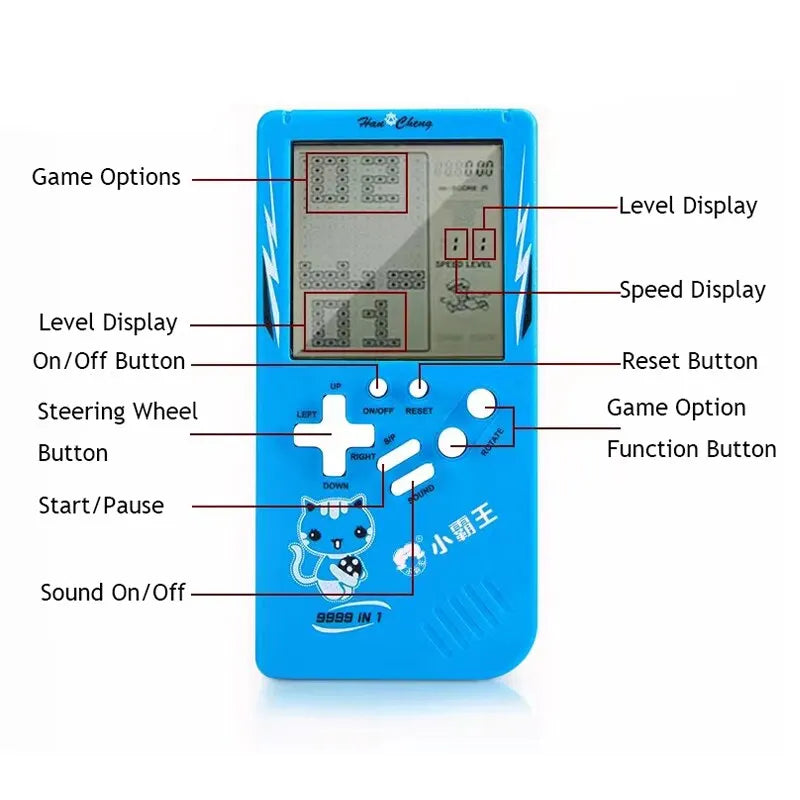 Classic Electronic Game Retro Puzzle Toy Blue Large Screen Handheld Game Console Toys For Children