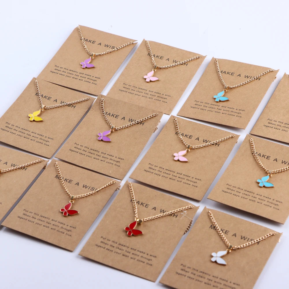 20Pcs/Lot Korean New Butterfly Pendant Necklace for Women Gilrs Cute Lovely Neck Jewelry Accessories Birthday Gifts