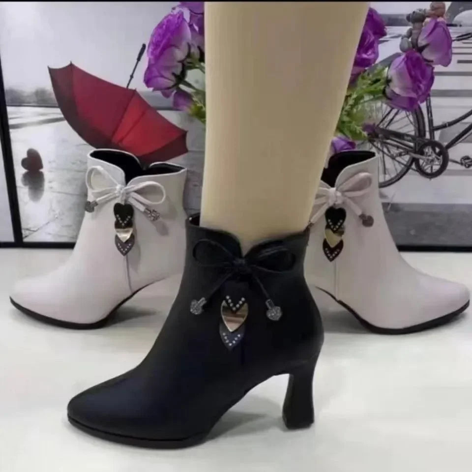 2023 high-heeled boots female spring and autumn single boots new women's shoes zip white waterproof Taiwan high-heeled shoes