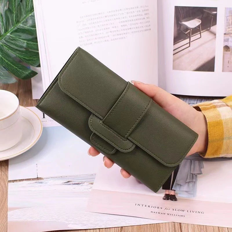 Solid Color PU Leather Women Wallet Luxury Long Hasp Fold-over Pattern Coin Purses Female Thin Clutch Phone Storage Bag Handbag