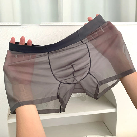 Ice Silk Men's Panties Quick Drying Ultra-thin Boxer Shorts Mid-rise Transparent Boxers Underwear U Bulge Pouch Sexy Underpants