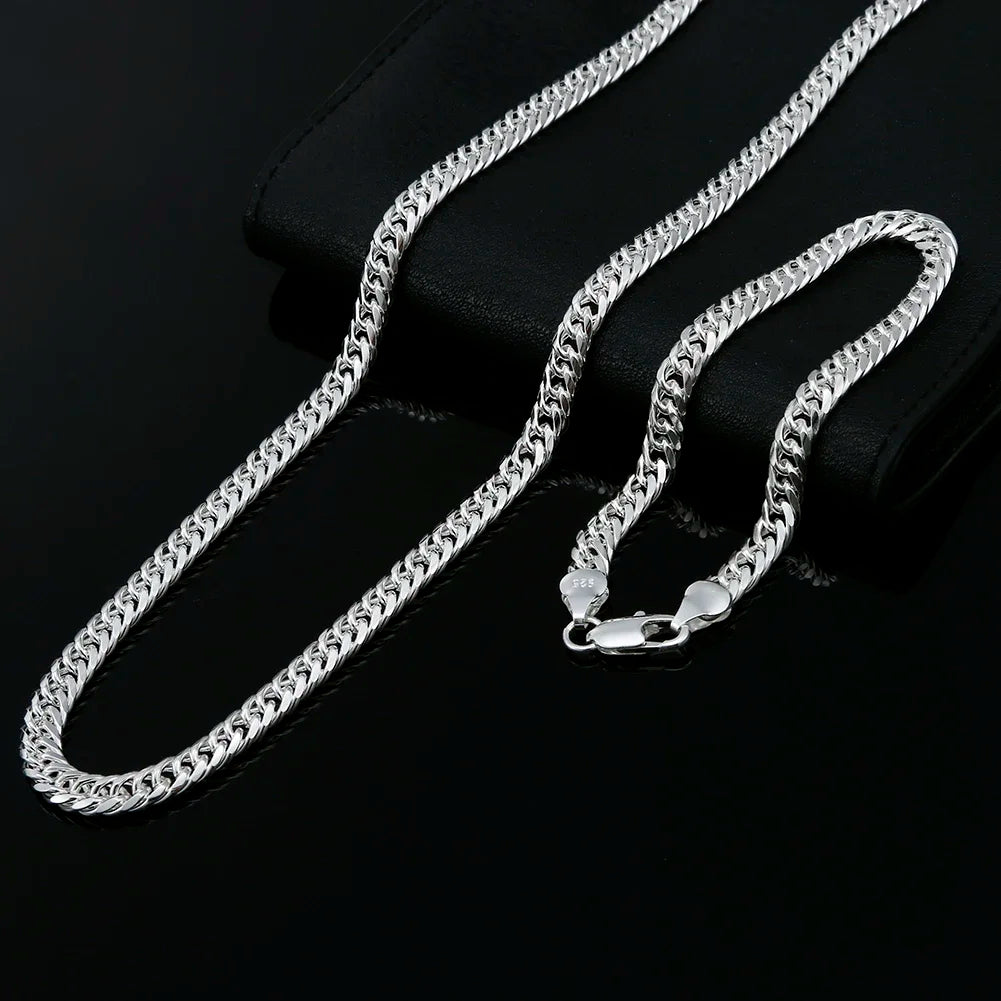 925 Sterling Silver 6MM geometric Chain Bracelets Neckalces for Women Men fashion Party wedding Gifts punk jewelry sets