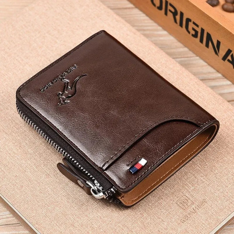 Mens Wallet Leather Business Card Holder Zipper Purse Luxury Wallets for Men RFID Protection Purses Carteira Masculina Luxury