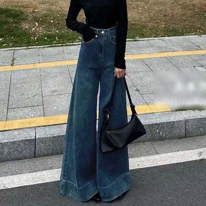 American Retro High-Waist Skiny Flare Pants Wide-Leg Long Jeans Women's Autumn Denim Long Trousers High Street Streetwear