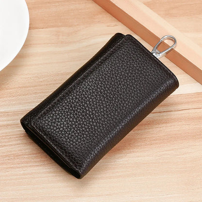 New Key Holder Wallet Genuine Leather Unisex Solid Key Wallet Organizer Bag Car Housekeeper Wallet Card Holder Keychain Leather