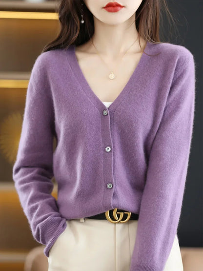 Women's Sweater 2025 Spring Autumn Cardigans V-neck Single Breasted Short Slim Lady Knitwear Tops Solid Korean Fashion Cardigan