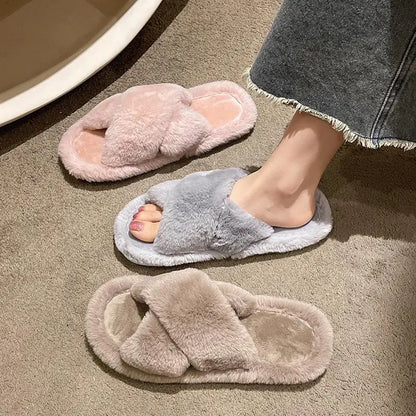 Casual Fluffy Slippers Women House Flats Plush Designer Platform Winter Shoes Girls Elegant Warm Home Fashion Popular Footwear