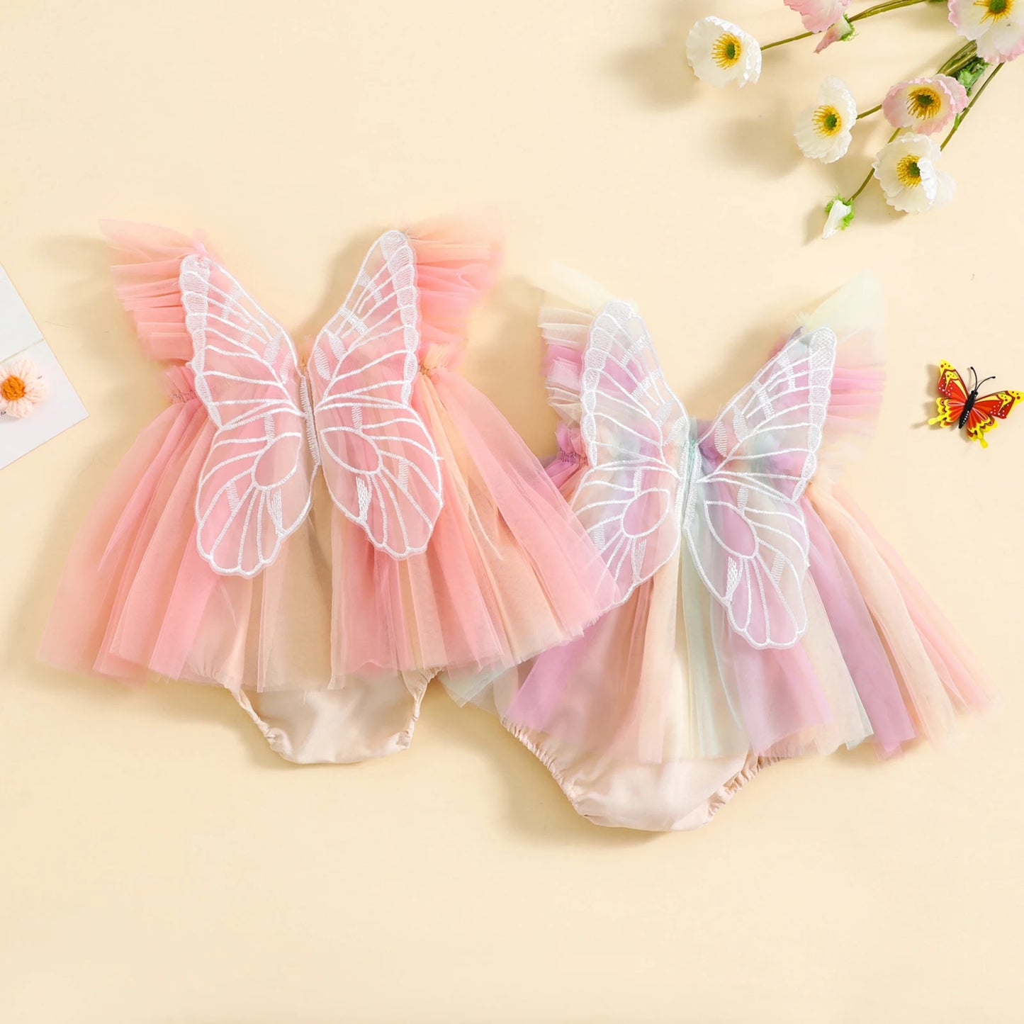 EWODOS Infant Girls Bodysut Dress Butterfly Wing Fly Sleeve Sweet Tulle Princess Dresses Hem Jumpsuits Clothes Baby Bodysuits