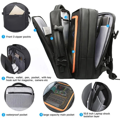 HK Business Backpack for Men Waterproof Anti-Theft 15.6” Laptop Backpack Casual Large Capacity Expandable Travel Bag Short Trip