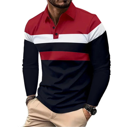 New Mens Long Sleeve Button Polo Shirts Lapel Breathable Shirts Basic Large Streetwear Autumn Business Splice T Shirts for Men