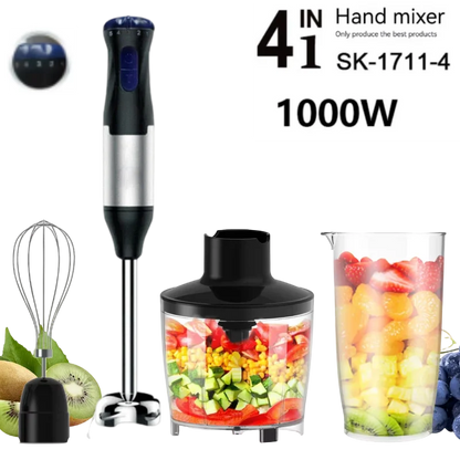 Hand Immersion Blender 1000W Powerful 4-in-1,Stainless Steel Stick Food Mixer,700ml Mixing Beaker,500ml Processor,Whisk