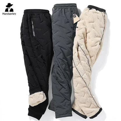 Winterhose aus Baumwolle mit Daunenfüllung für Herren, lässig, wasserdicht, mit Reißverschlusstasche, dicke Wolle, warme Hose, Jogger, Outdoor, kältebeständige Skihose, 7XL