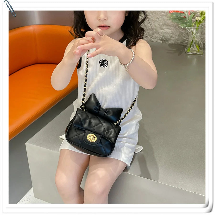 Kids Mini Designer Luxury Shoulder Bag Toddler Princess Baby Girls Pink Bow Handbag Little Girl Cute Crossbody Purse