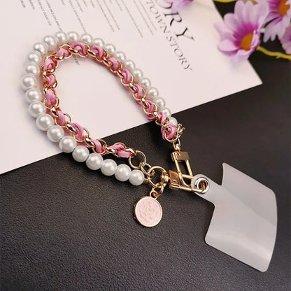 Glitter Beads Hand Wrist Strap Crystal Lanyard for iPhone Huawei Redmi Xiaomi Samsung Phone Charm Ornament Keychain Hang Rope