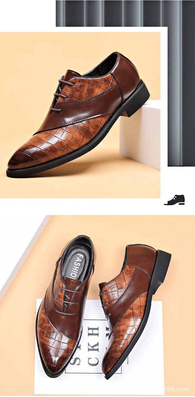 Luxury  Leather Shoes for Men Brand Derby Shoes for Men Pointed Toe Lace-up Men's Formal Shoes Handmade Business Footwear 2024