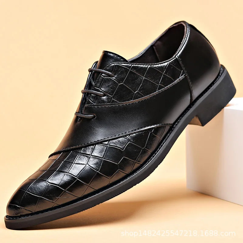 Luxury  Leather Shoes for Men Brand Derby Shoes for Men Pointed Toe Lace-up Men's Formal Shoes Handmade Business Footwear 2024