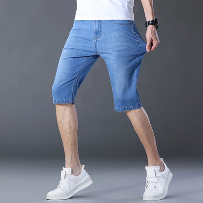 2024 Summer Men'S Thin Slim-Fit Denim Shorts Business Casual Fashion All-Match Stretch Loose Cropped Trousers Male Brand Jeans