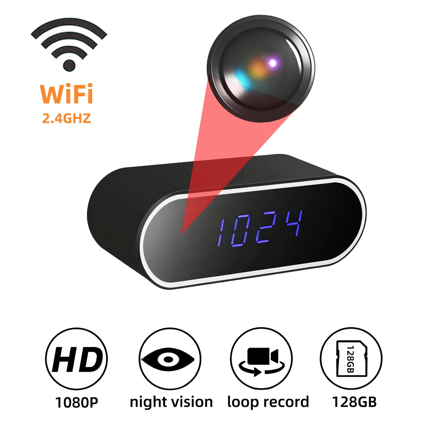 Wireless mini clock camera supports WiFi night vision IP HD 4K camera, used for home and office monitoring, nanny network cam